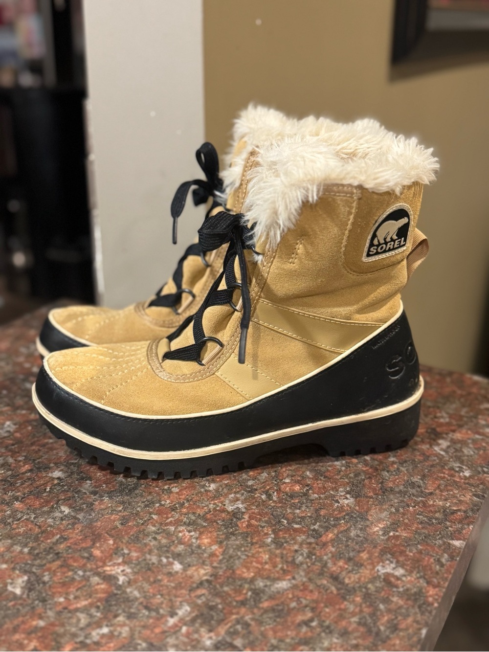 Sorel Children’s Tan and Black Faux-Fur Winter Boots